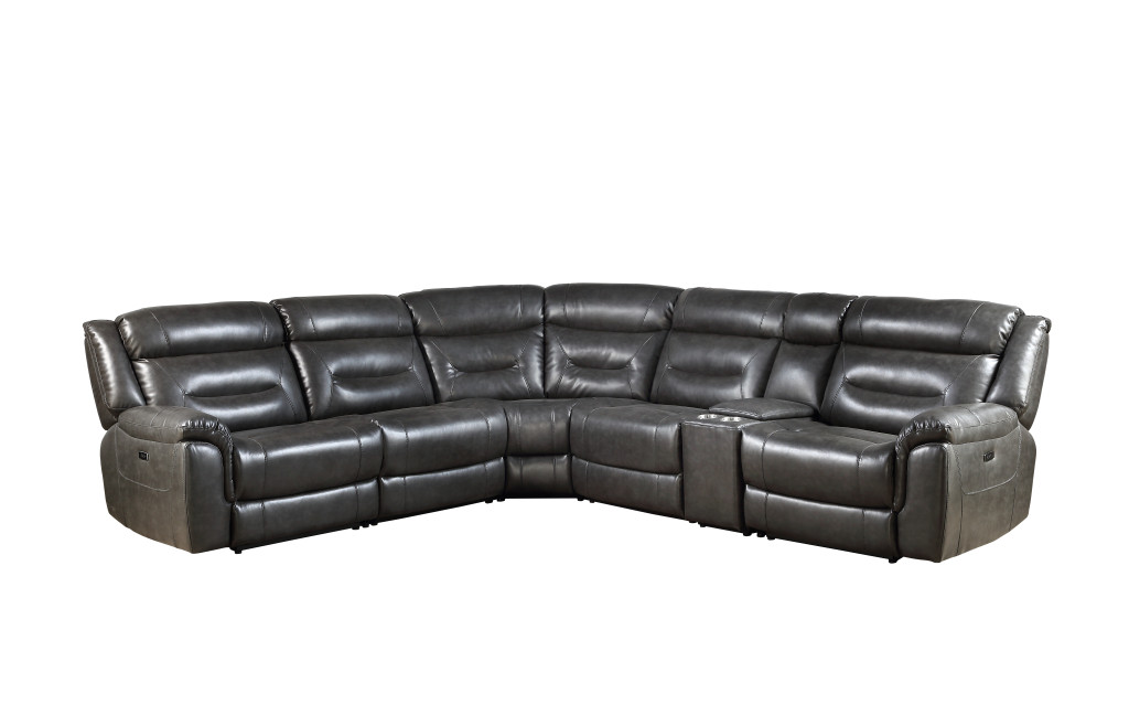106” Gray Faux Leather Power Reclining L Shaped Sectional (6 Piece) 1 106” Gray Faux Leather Power Reclining L Shaped Sectional (6 Piece)