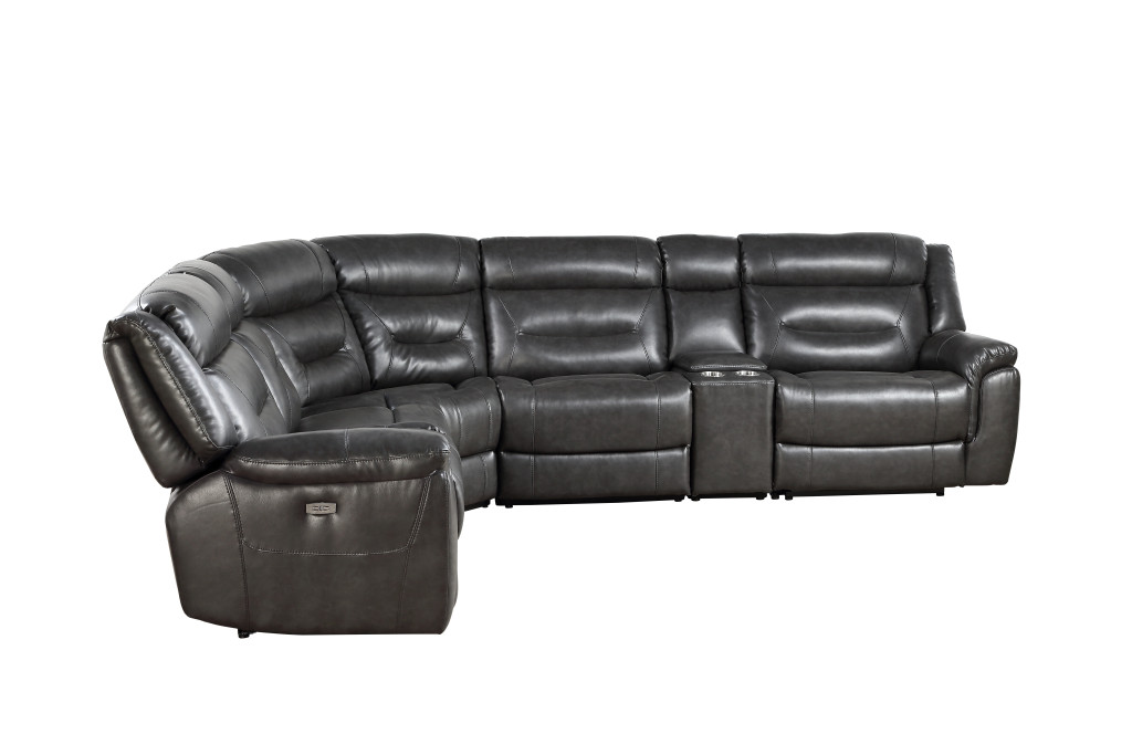 106” Gray Faux Leather Power Reclining L Shaped Sectional (6 Piece) 3 106” Gray Faux Leather Power Reclining L Shaped Sectional (6 Piece) - Image 3