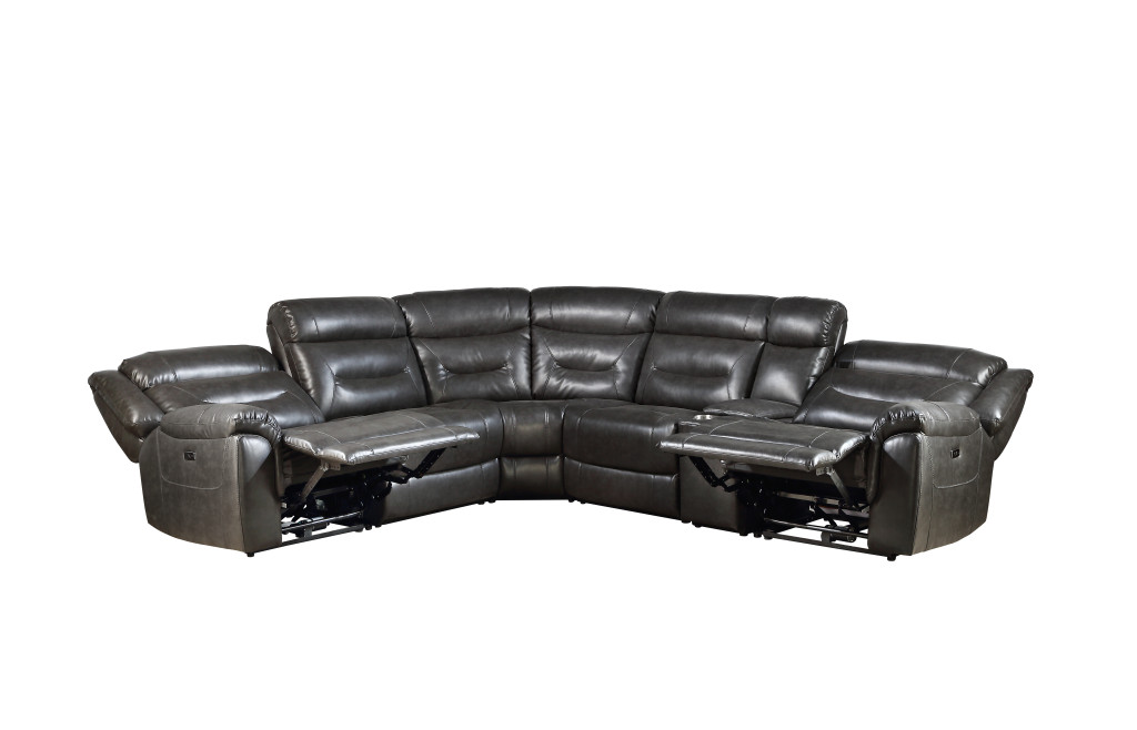 106” Gray Faux Leather Power Reclining L Shaped Sectional (6 Piece) 5 106” Gray Faux Leather Power Reclining L Shaped Sectional (6 Piece) - Image 5