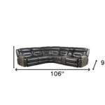 106” Gray Faux Leather Power Reclining L Shaped Sectional (6 Piece) 16 106” Gray Faux Leather Power Reclining L Shaped Sectional (6 Piece)