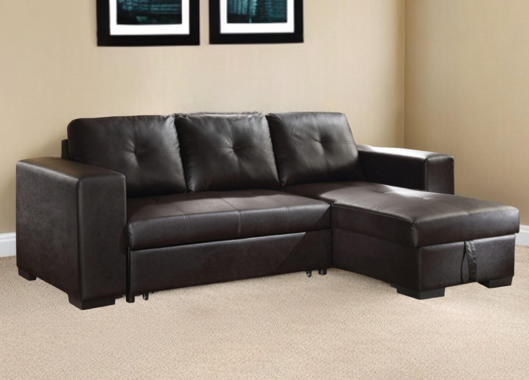 97 Inch Black L Shaped Sleeper Sectional with Storage 2 97 Inch Black L Shaped Sleeper Sectional with Storage - Image 2