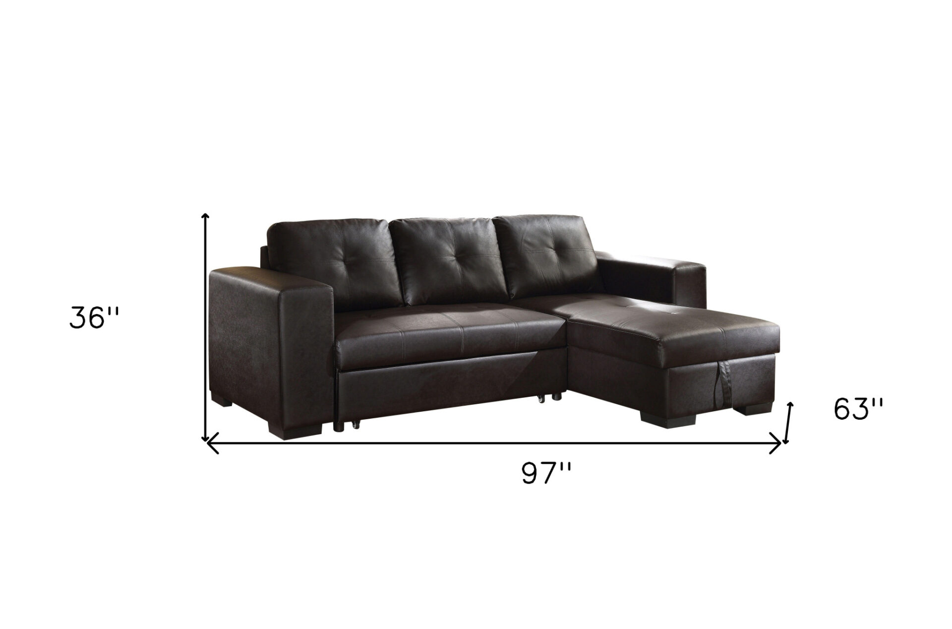 97 Inch Black L Shaped Sleeper Sectional with Storage 5 97 Inch Black L Shaped Sleeper Sectional with Storage - Image 5