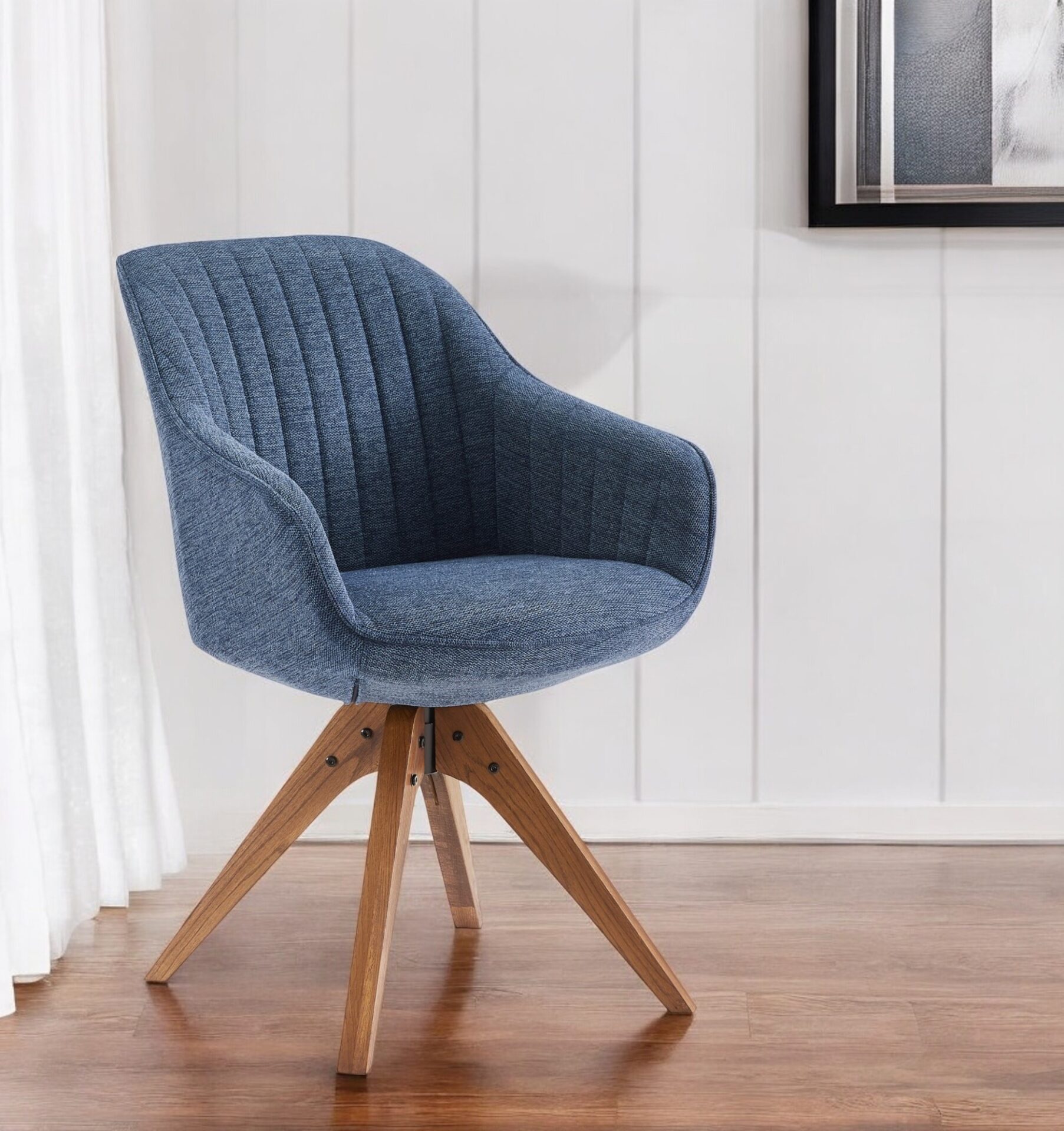 23 Inch Blue Swivel Arm Chair With Wood Legs 1 23 Inch Blue Swivel Arm Chair With Wood Legs