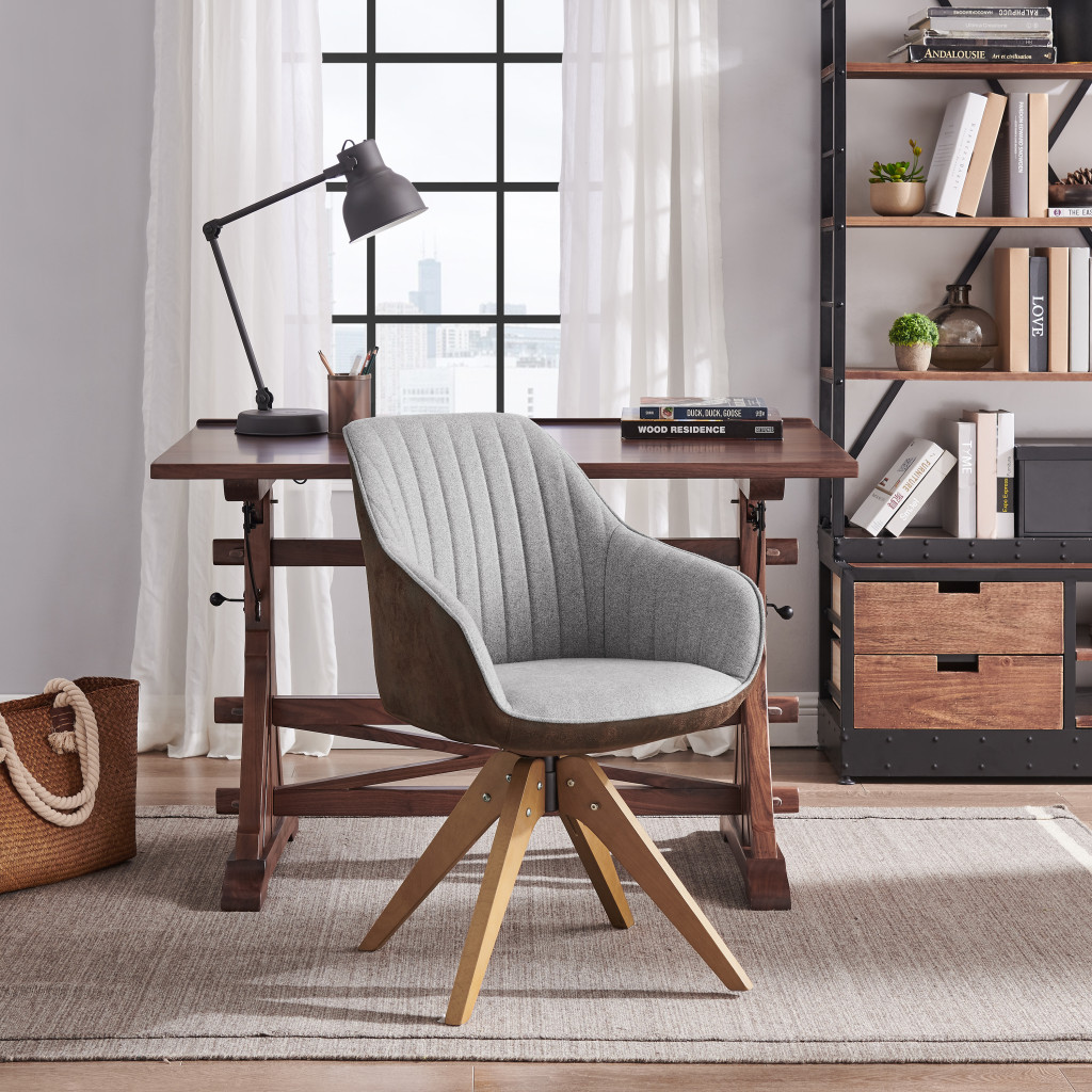 23 Inch Gray Fabric Swivel Arm Chair With Wood Legs 5 23 Inch Gray Fabric Swivel Arm Chair With Wood Legs - Image 5