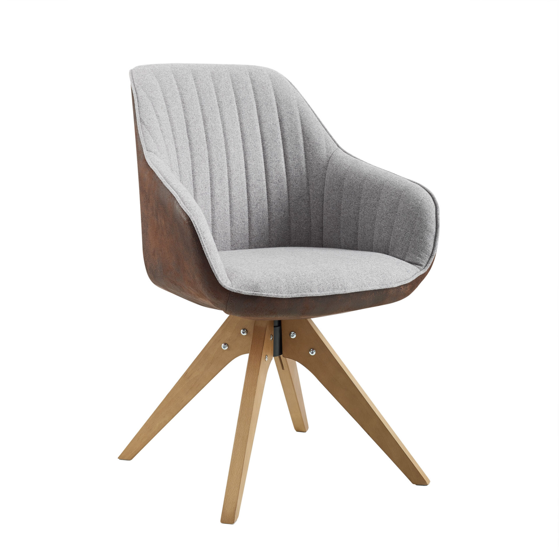 23 Inch Gray Fabric Swivel Arm Chair With Wood Legs 2 23 Inch Gray Fabric Swivel Arm Chair With Wood Legs - Image 2