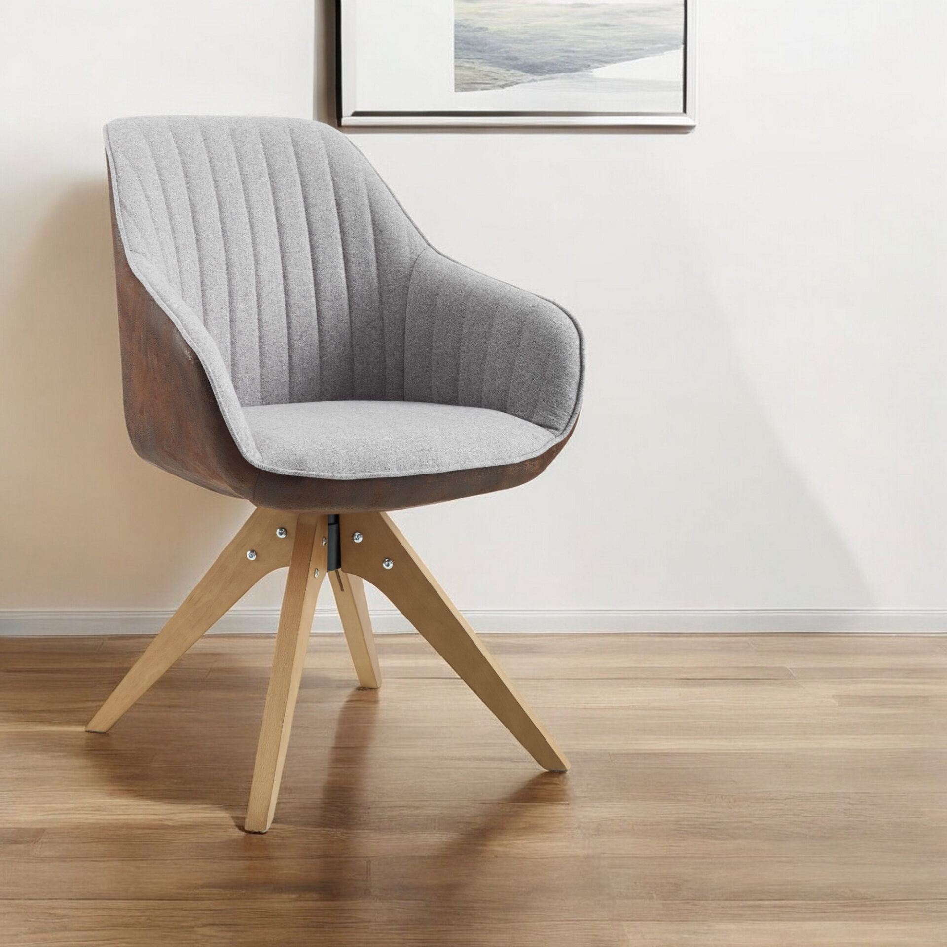 23 Inch Gray Fabric Swivel Arm Chair With Wood Legs 1 23 Inch Gray Fabric Swivel Arm Chair With Wood Legs