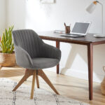 23 Inch Gray Fabric Swivel Arm Chair With Flared Arms