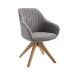 23 Inch Gray Fabric Swivel Arm Chair With Flared Arms