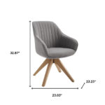 23 Inch Gray Fabric Swivel Arm Chair With Flared Arms