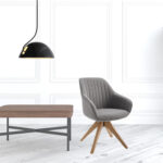 23 Inch Gray Fabric Swivel Arm Chair With Flared Arms
