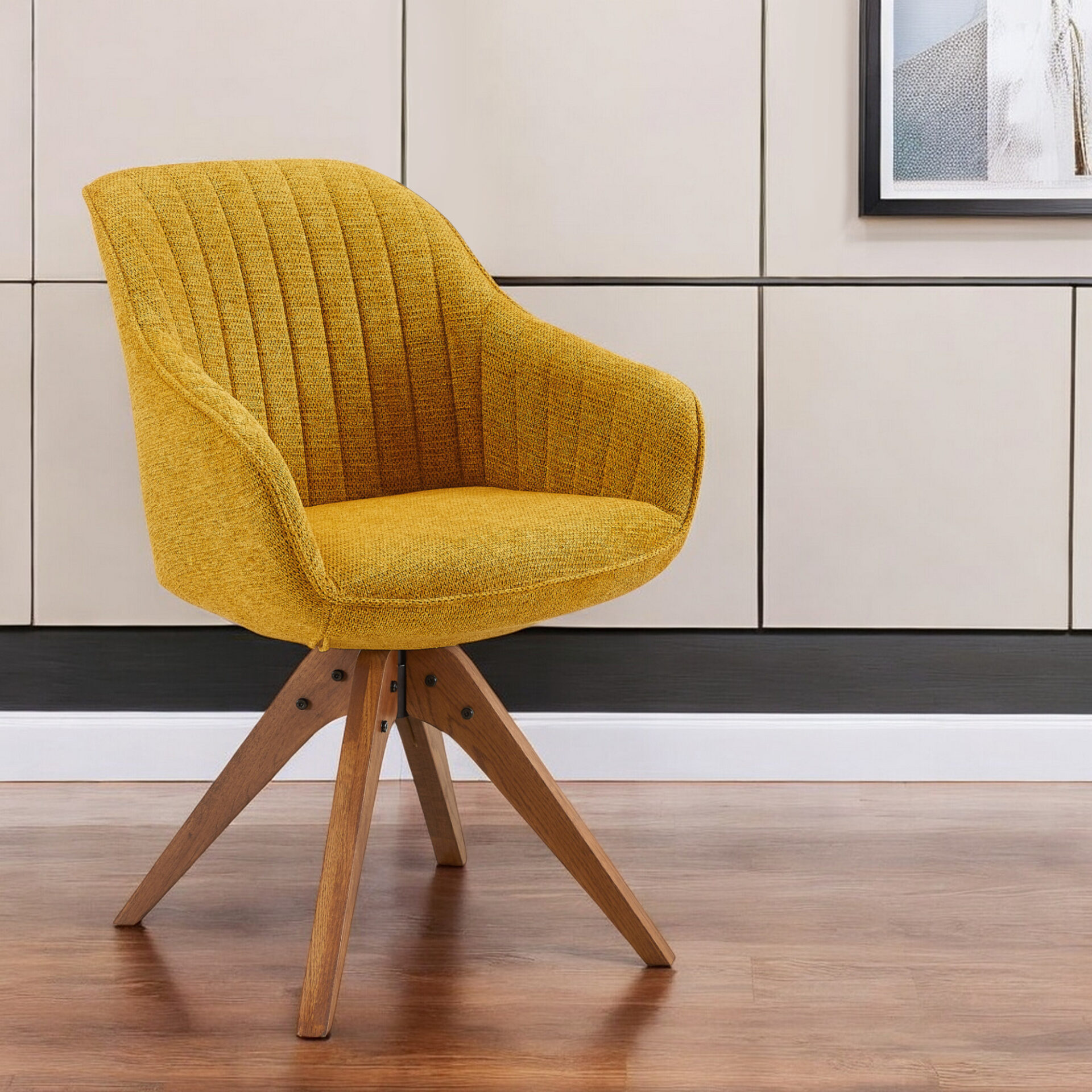 23-Inch Yellow and Natural Fabric Swivel Arm Chair 1 23-Inch Yellow and Natural Fabric Swivel Arm Chair