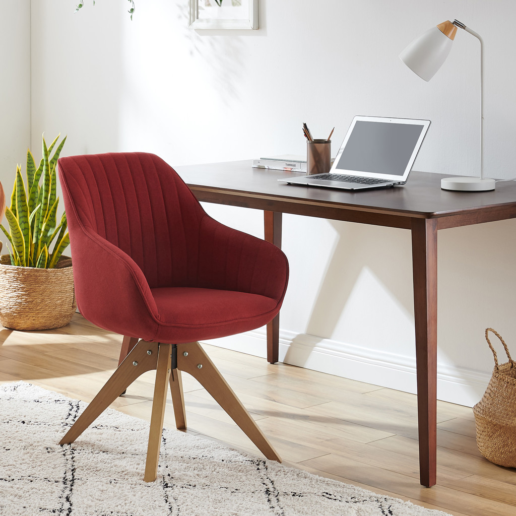 23 Inch Red and Natural Tufted Swivel Arm Chair 6 23 Inch Red and Natural Tufted Swivel Arm Chair - Image 6