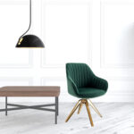 23 Inch Green Velvet Gold Swivel Arm Chair Modern Design