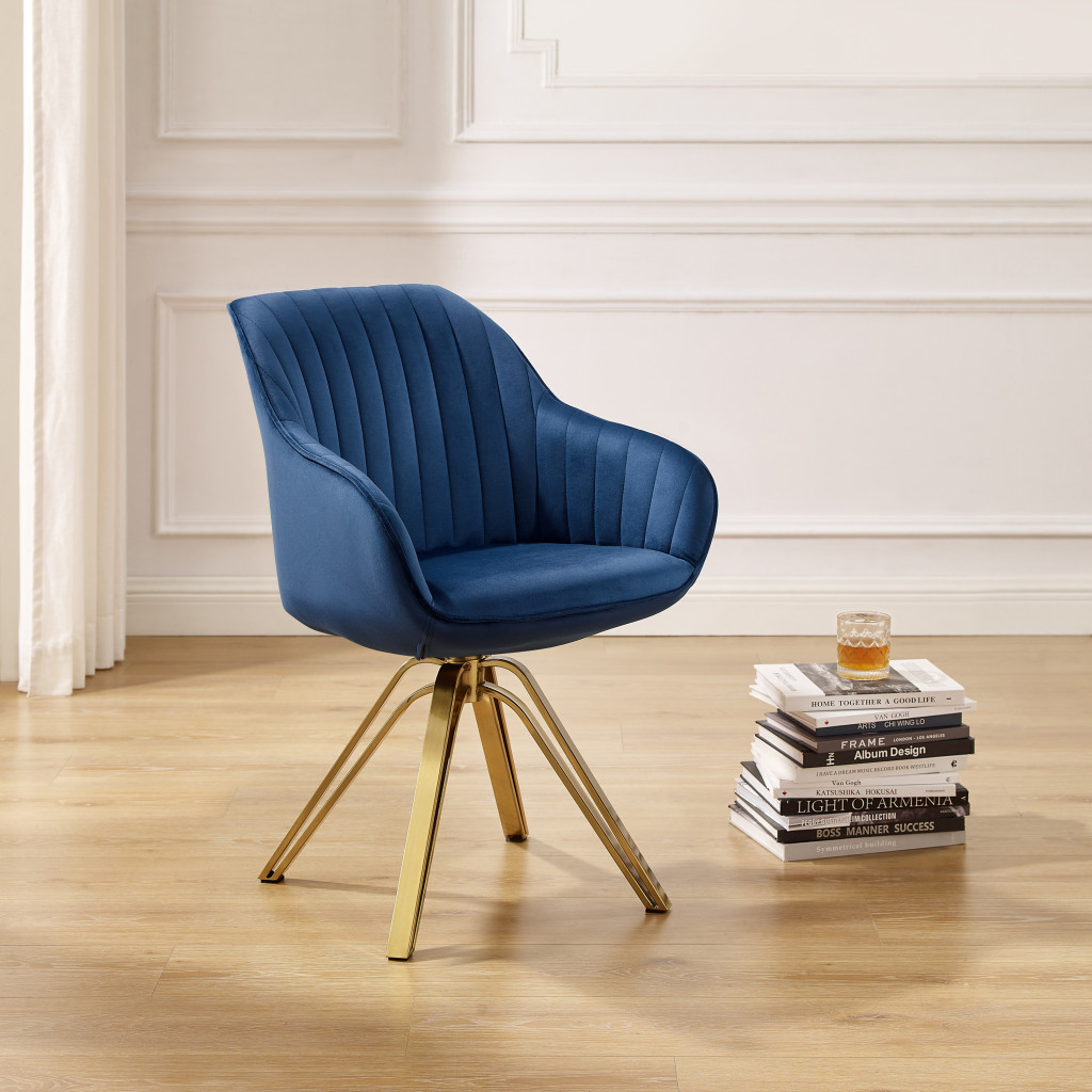 23 Inch Blue Velvet and Gold Swivel Arm Chair 6 23 Inch Blue Velvet and Gold Swivel Arm Chair - Image 6