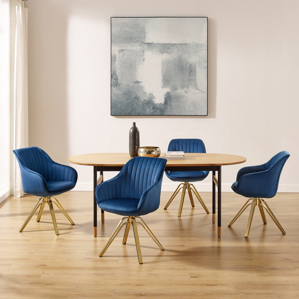23 Inch Blue Velvet and Gold Swivel Arm Chair 7 23 Inch Blue Velvet and Gold Swivel Arm Chair - Image 7
