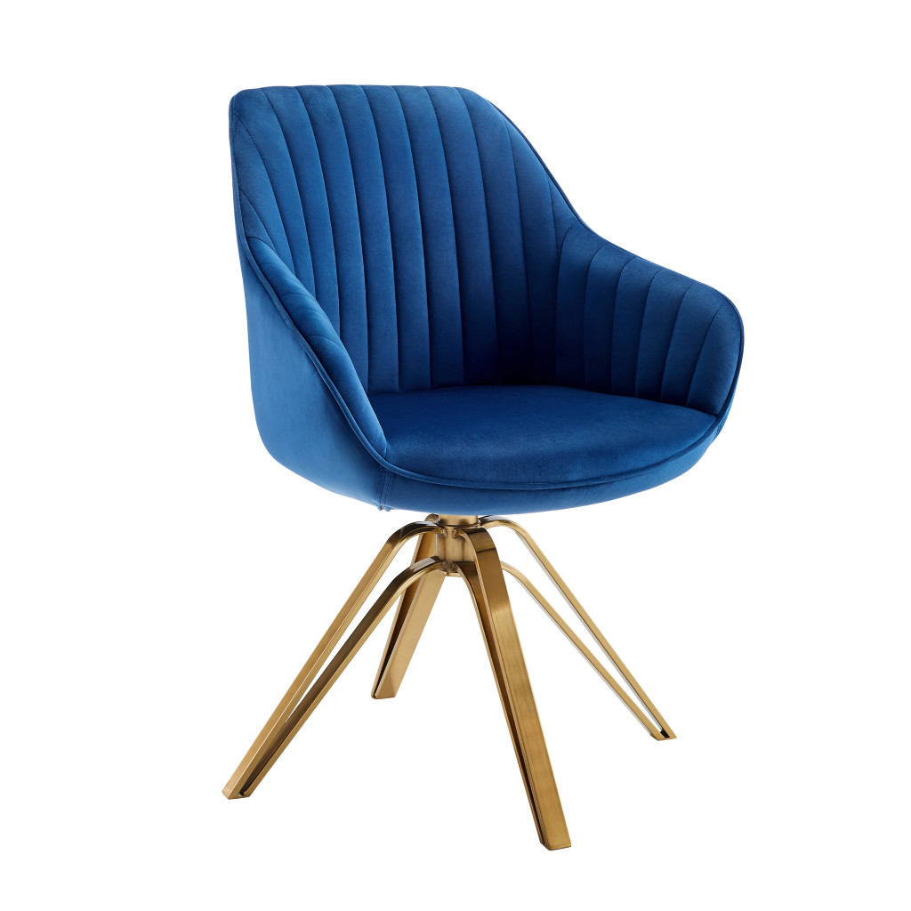 23 Inch Blue Velvet and Gold Swivel Arm Chair 1 23 Inch Blue Velvet and Gold Swivel Arm Chair