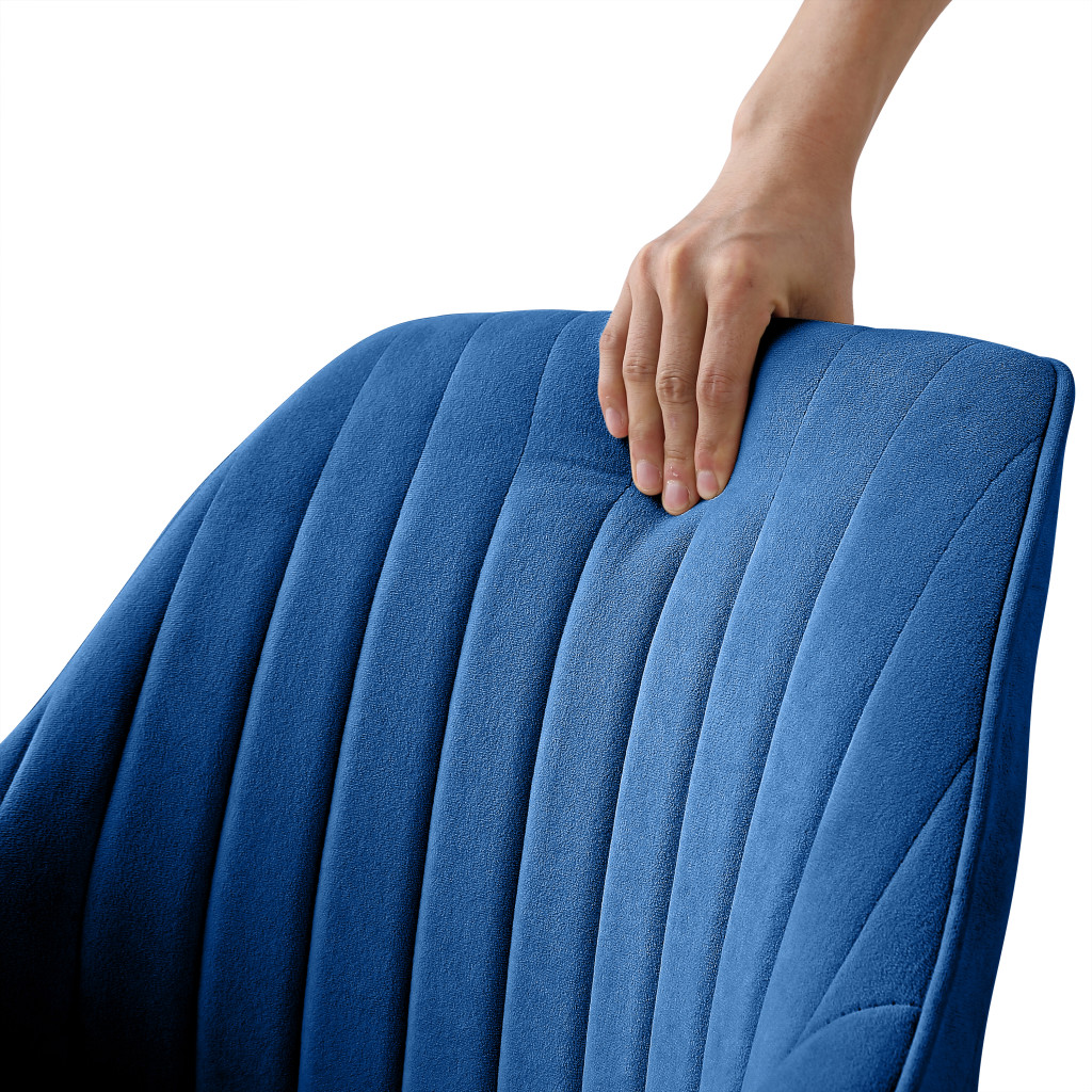23 Inch Blue Velvet and Gold Swivel Arm Chair 4 23 Inch Blue Velvet and Gold Swivel Arm Chair - Image 4