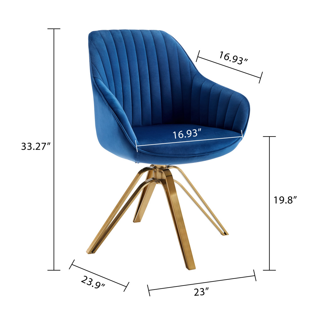 23 Inch Blue Velvet and Gold Swivel Arm Chair 8 23 Inch Blue Velvet and Gold Swivel Arm Chair - Image 8