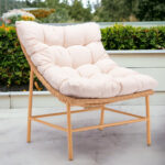 29 Inch Beige and Brown Aluminum Accent Chair with Cushion