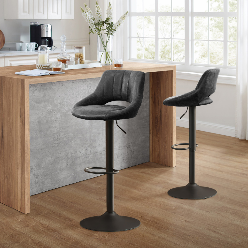 42 Inch Black Faux Leather Swivel Adjustable Bar Stools (Set of 2) 3 42 Inch Black Faux Leather Swivel Adjustable Bar Stools (Set of 2) - Image 3