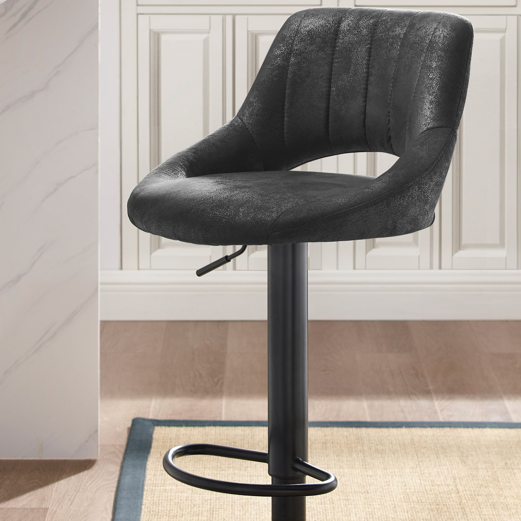 42 Inch Black Faux Leather Swivel Adjustable Bar Stools (Set of 2) 4 42 Inch Black Faux Leather Swivel Adjustable Bar Stools (Set of 2) - Image 4