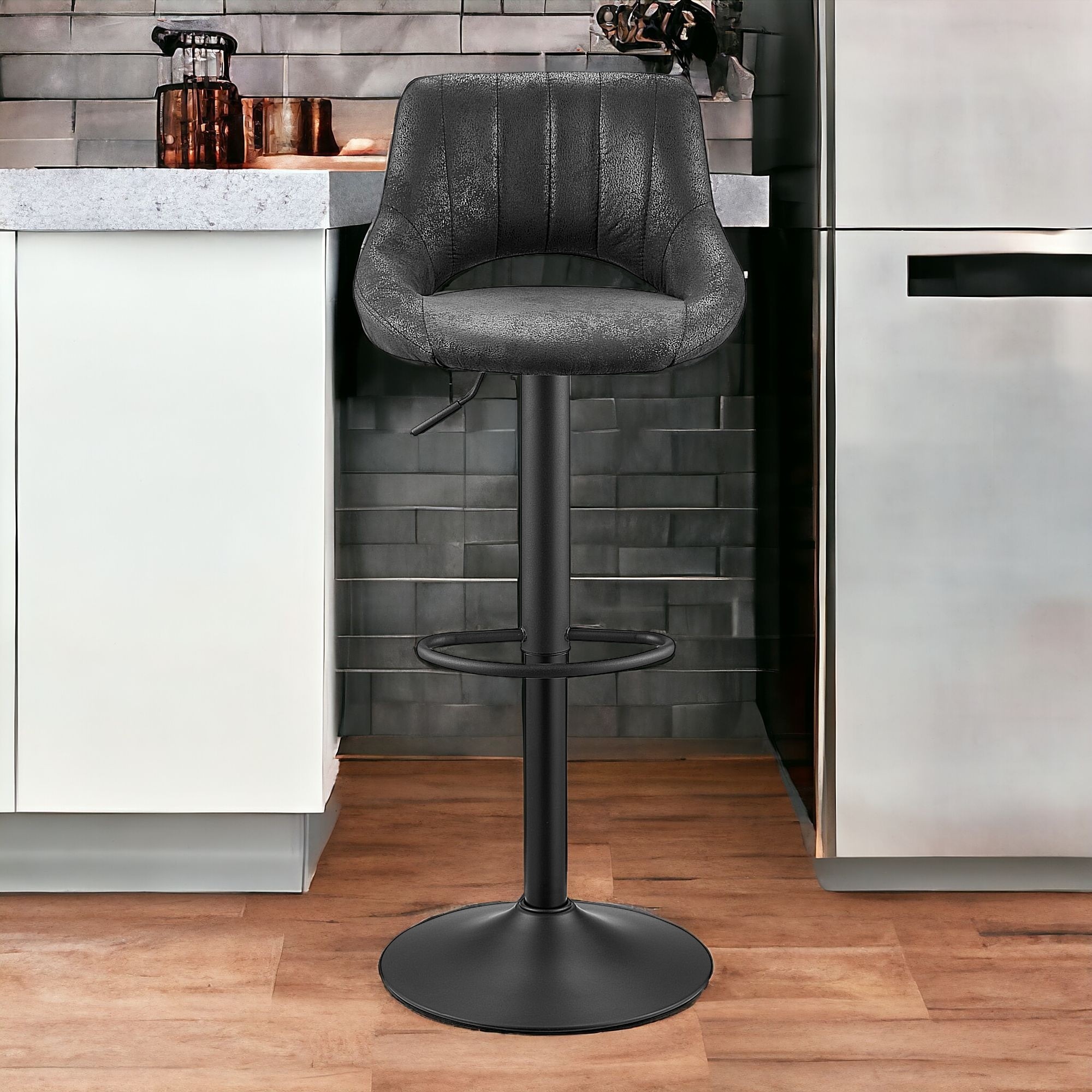 42 Inch Black Faux Leather Swivel Adjustable Bar Stools (Set of 2) 9 42 Inch Black Faux Leather Swivel Adjustable Bar Stools (Set of 2)