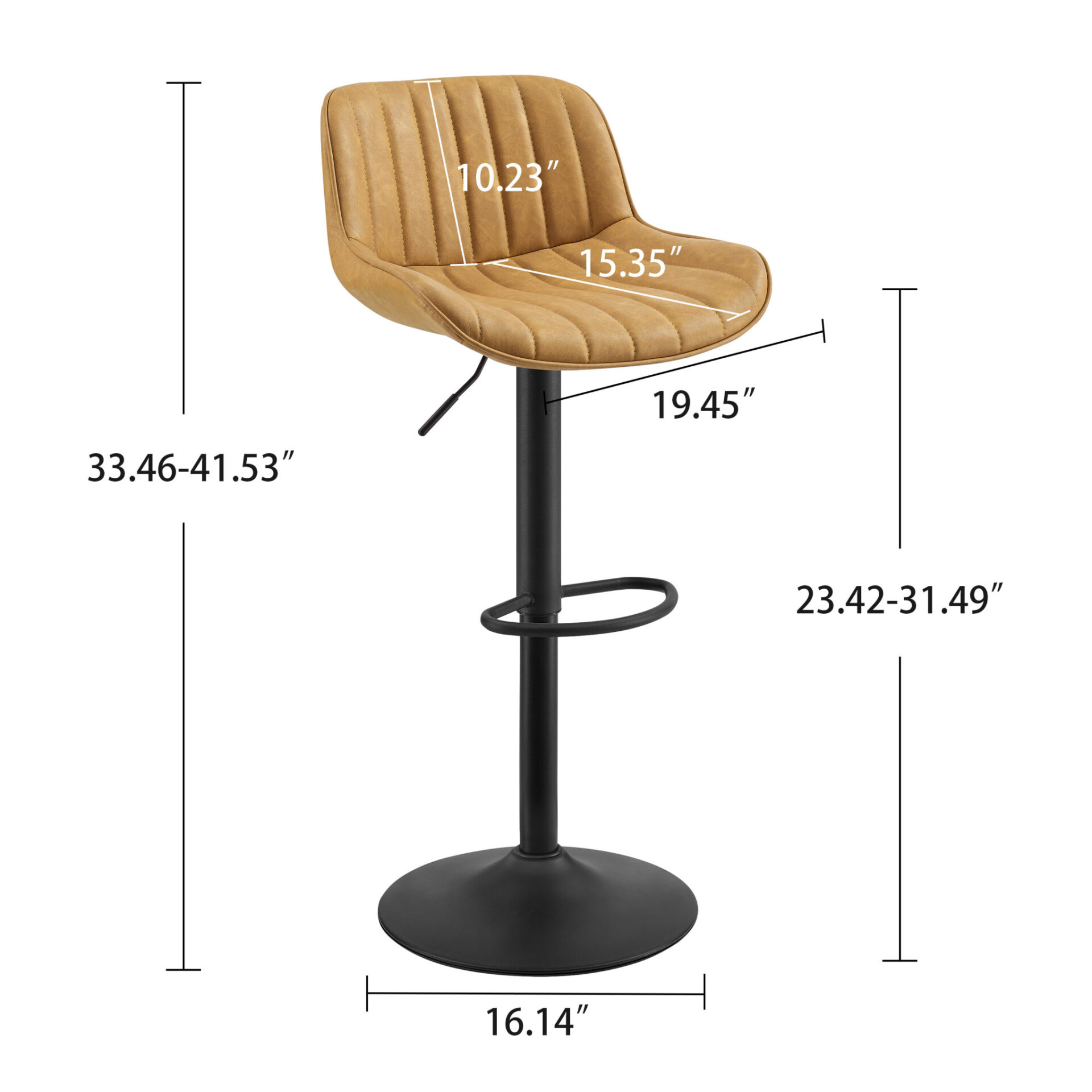42 Inch Yellow and Black Adjustable Swivel Bar Stools (Set of 2) 6 42 Inch Yellow and Black Adjustable Swivel Bar Stools (Set of 2) - Image 6