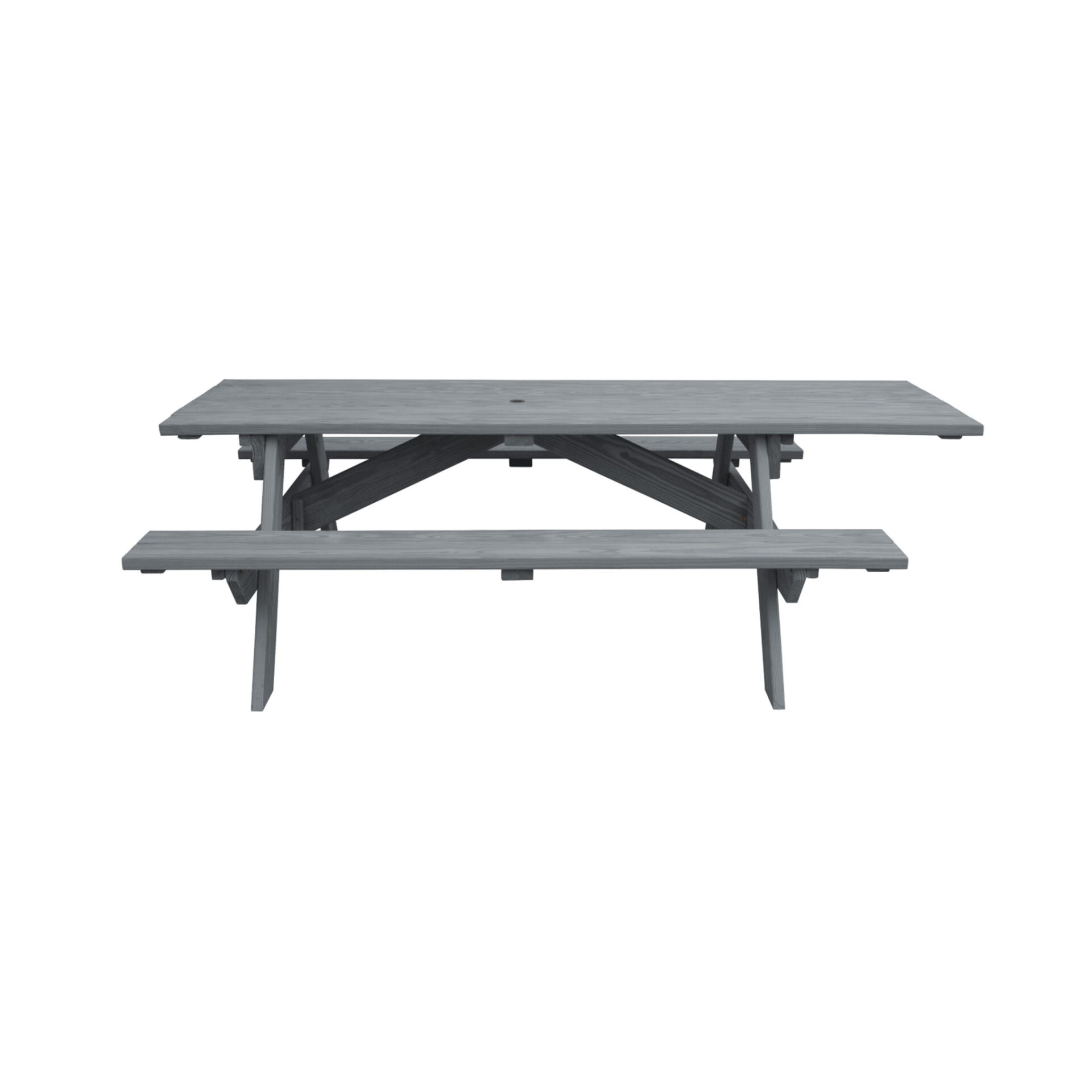 94" Gray Solid Wood Outdoor Picnic Table with Umbrella Hole 1 94" Gray Solid Wood Outdoor Picnic Table with Umbrella Hole