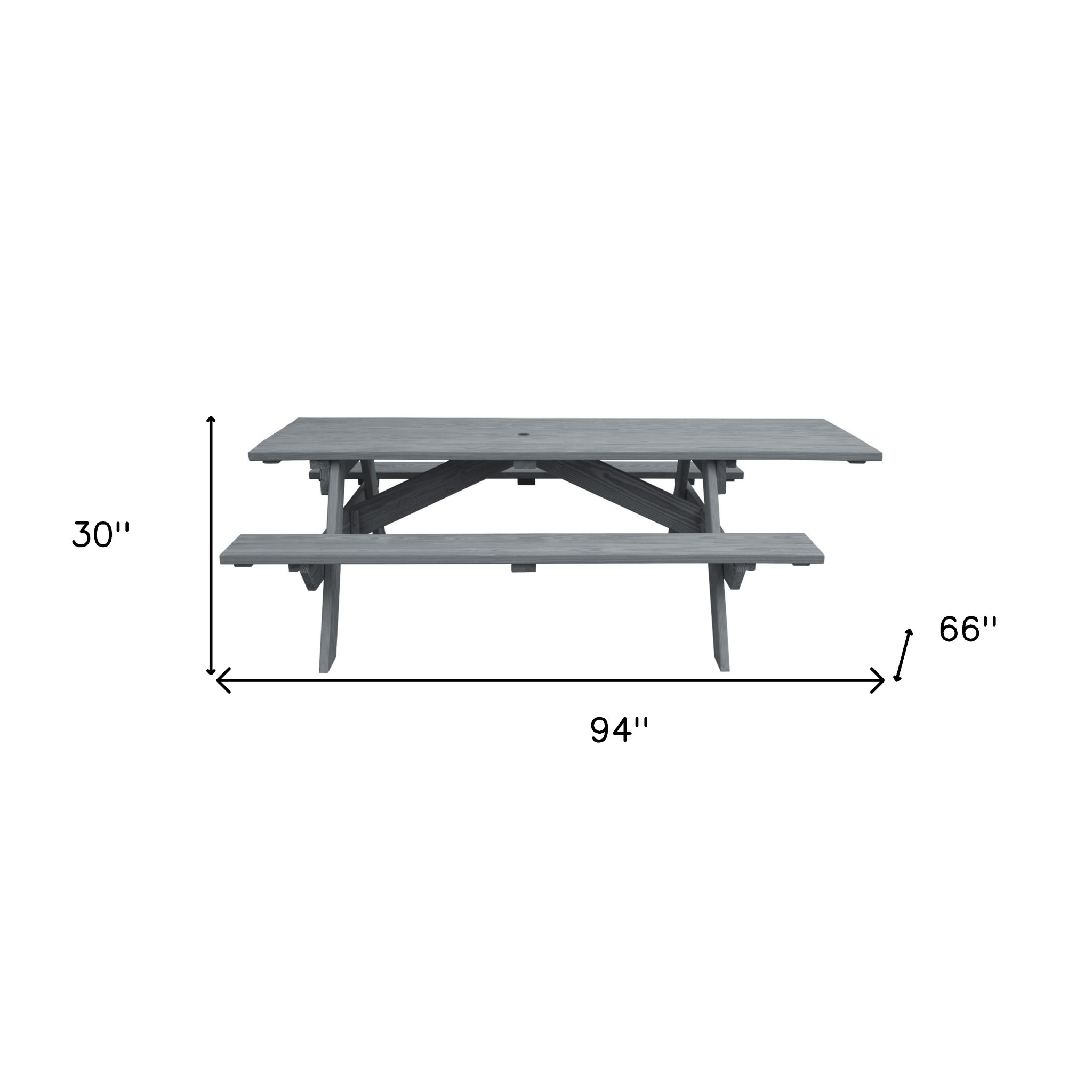 94" Gray Solid Wood Outdoor Picnic Table with Umbrella Hole 12 94" Gray Solid Wood Outdoor Picnic Table with Umbrella Hole