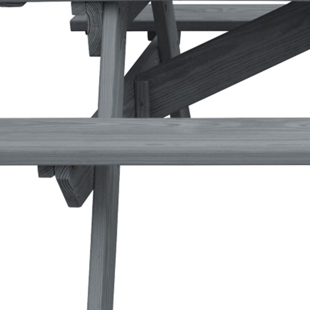 94" Gray Solid Wood Outdoor Picnic Table with Umbrella Hole 5 94" Gray Solid Wood Outdoor Picnic Table with Umbrella Hole - Image 5