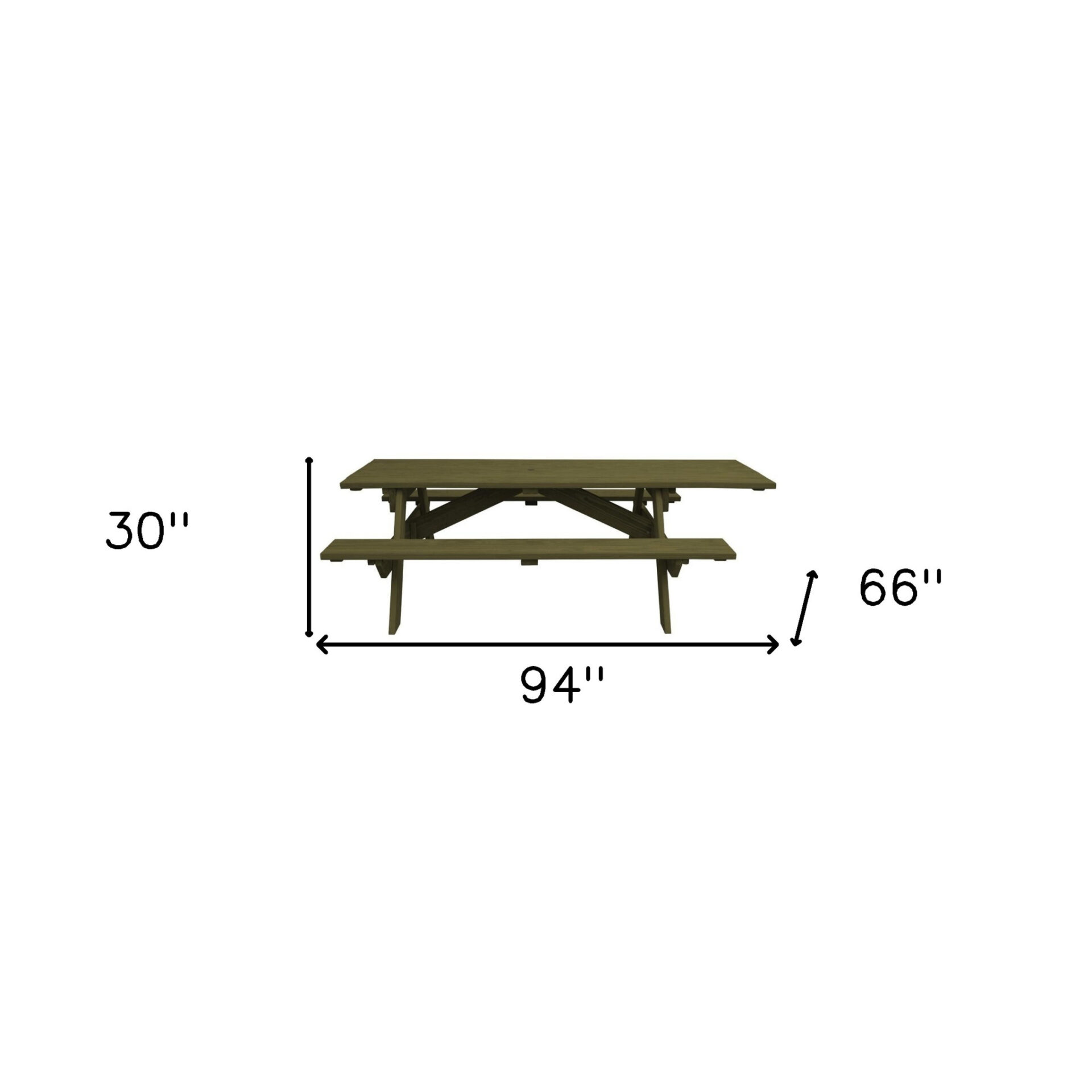 94 Inch Green Solid Wood Outdoor Picnic Table With Umbrella Hole 5 94 Inch Green Solid Wood Outdoor Picnic Table With Umbrella Hole - Image 5