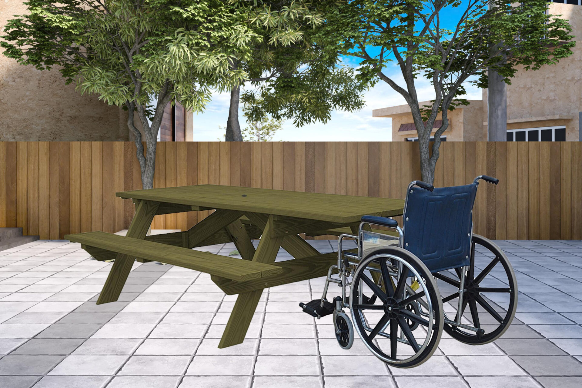 94 Inch Green Solid Wood Outdoor Picnic Table With Umbrella Hole 3 94 Inch Green Solid Wood Outdoor Picnic Table With Umbrella Hole - Image 3