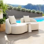 Beige Outdoor Loveseat with Durable Frame and Washable Cushions