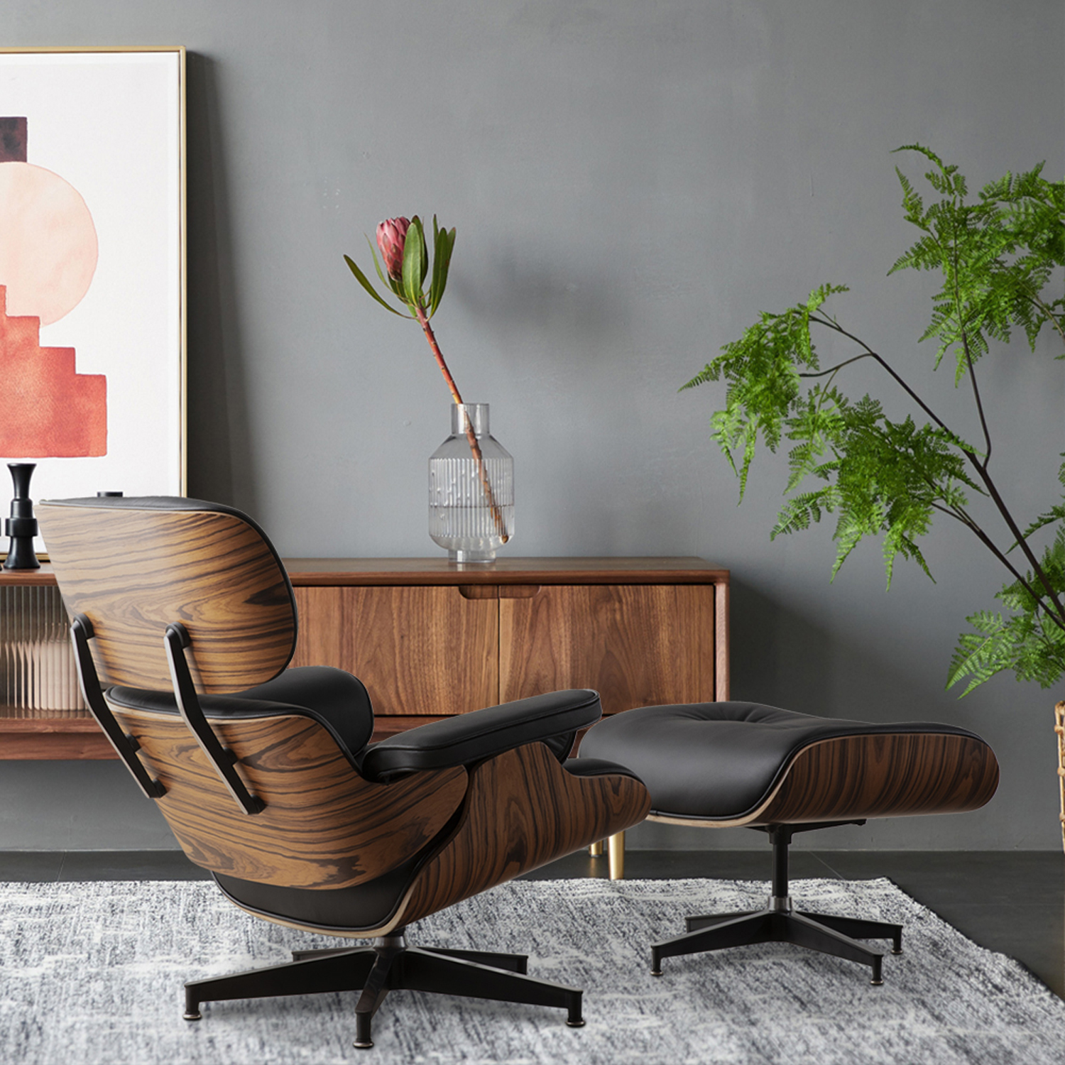 35 Inch Black Leather Swivel Lounge Chair with Ottoman 6 35 Inch Black Leather Swivel Lounge Chair with Ottoman - Image 6