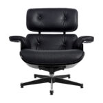 35 Inch Black Tufted Leather Swivel Chair with Ottoman