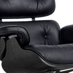 35 Inch Black Tufted Leather Swivel Chair with Ottoman
