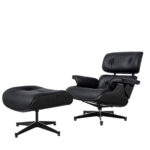 35 Inch Black Tufted Leather Swivel Chair with Ottoman