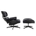 35 Inch Black Tufted Leather Swivel Chair with Ottoman