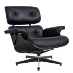 35 Inch Black Tufted Leather Swivel Chair with Ottoman