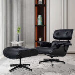 35 Inch Black Tufted Leather Swivel Chair with Ottoman