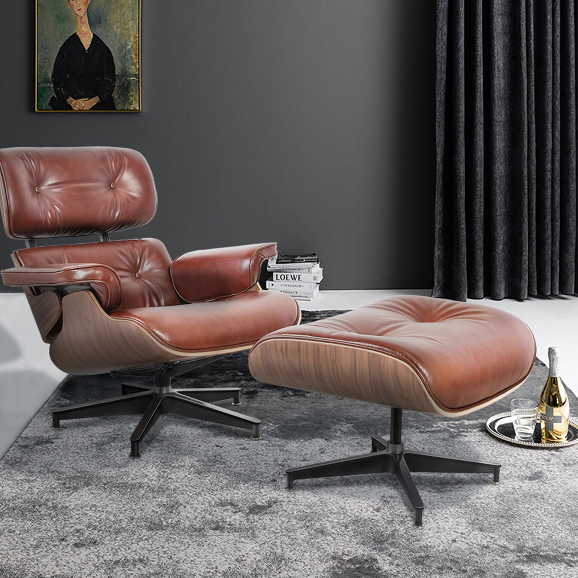 35 Inch Brown Tufted Leather Swivel Lounge Chair with Ottoman 1 35 Inch Brown Tufted Leather Swivel Lounge Chair with Ottoman