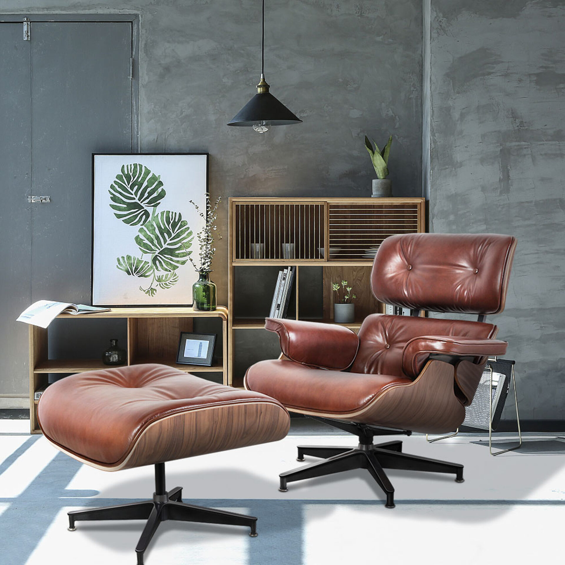 35 Inch Brown Tufted Leather Swivel Lounge Chair with Ottoman 9 35 Inch Brown Tufted Leather Swivel Lounge Chair with Ottoman - Image 9