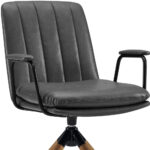 23 Inch Gray Swivel Faux Leather Arm Chair