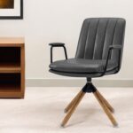 23 Inch Gray Swivel Faux Leather Arm Chair