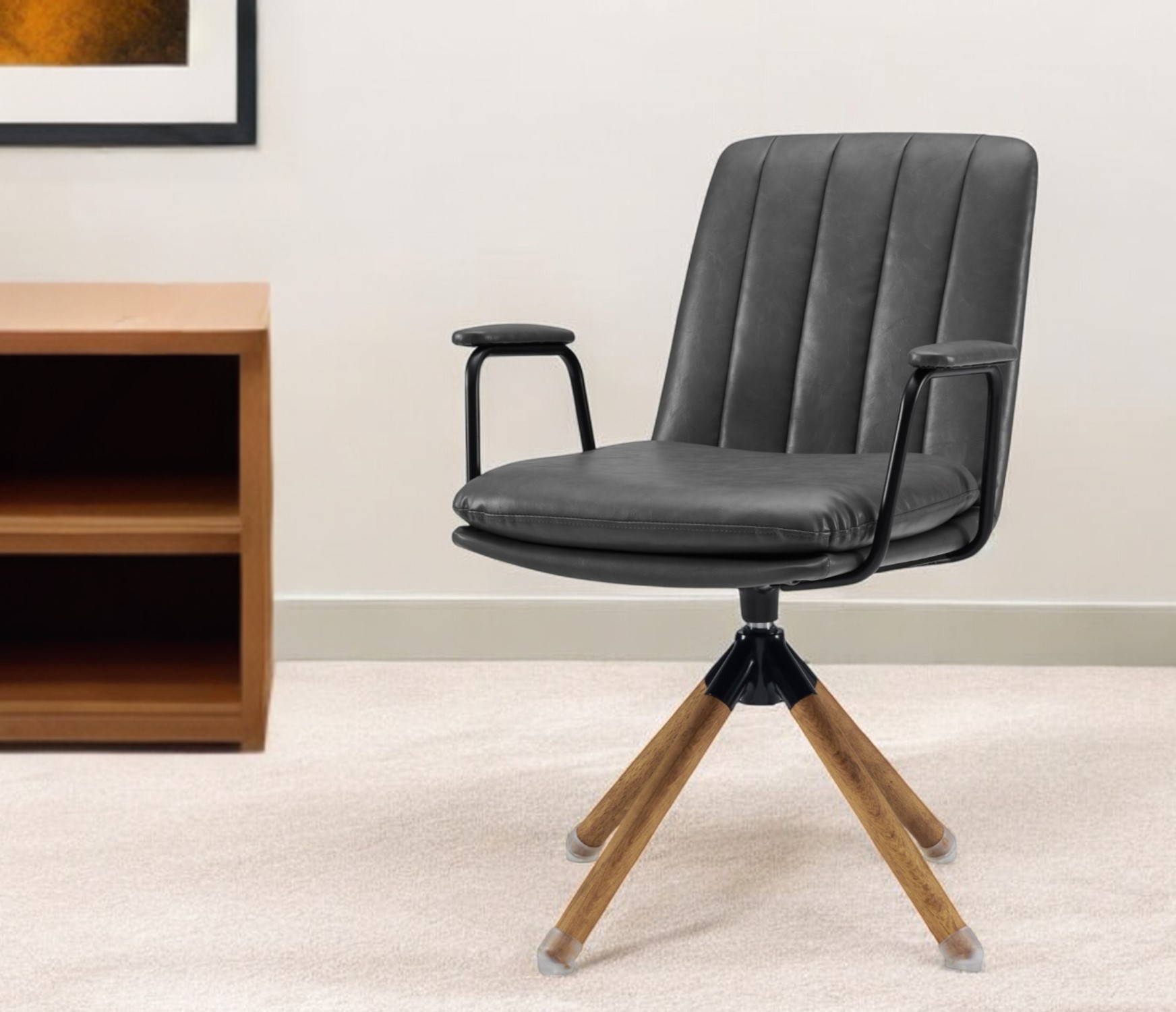 23 Inch Gray Swivel Faux Leather Arm Chair 1 23 Inch Gray Swivel Faux Leather Arm Chair