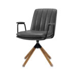 23 Inch Gray Swivel Faux Leather Arm Chair