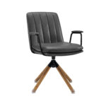 23 Inch Gray Swivel Faux Leather Arm Chair