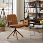23 Inch Carmel Brown Faux Leather Swivel Arm Chair 13 23 Inch Carmel Brown Faux Leather Swivel Arm Chair
