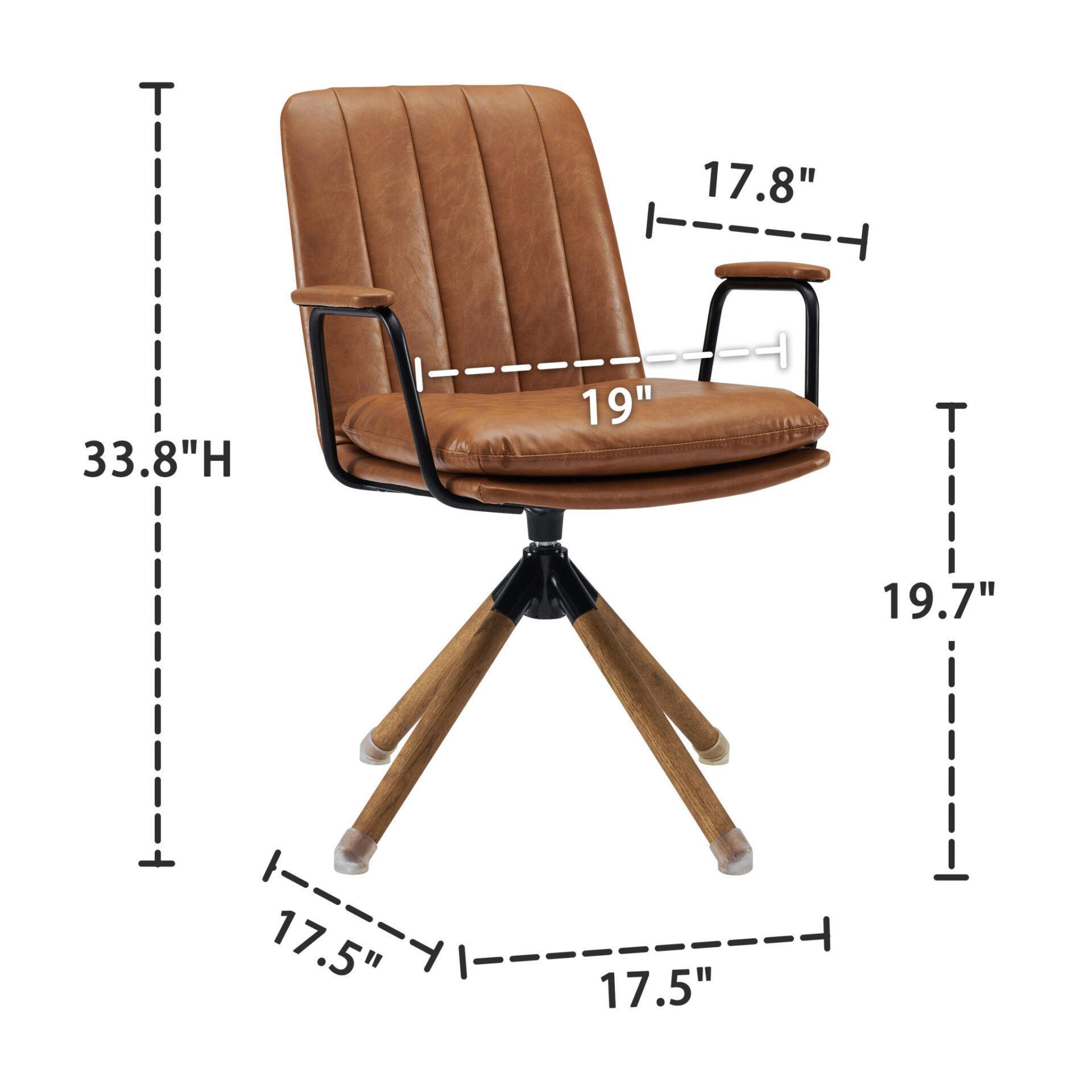 23 Inch Carmel Brown Faux Leather Swivel Arm Chair 8 23 Inch Carmel Brown Faux Leather Swivel Arm Chair - Image 8