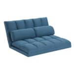 Blue Convertible Futon Sleeper Loveseat with Toss Pillows